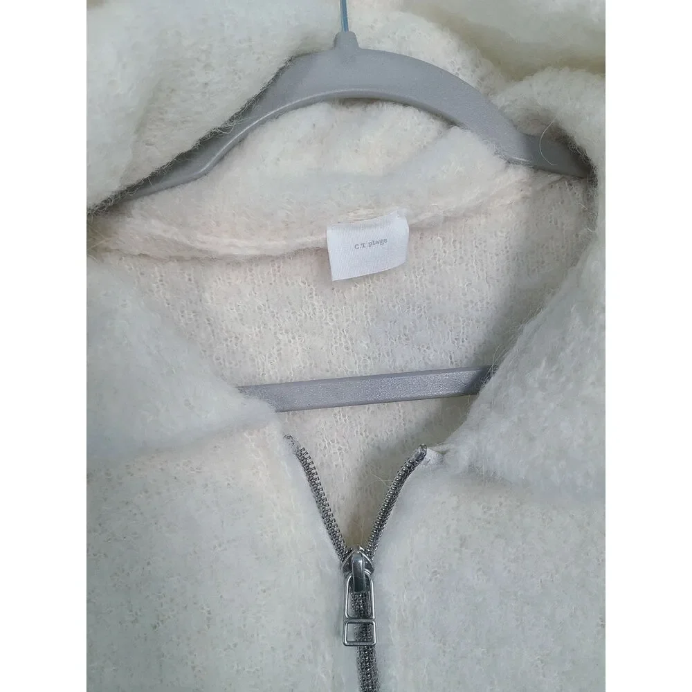 C.T Plage Alpaca Blend Full Zip Hooded Vest Ivory/Cream Size 38 US Small